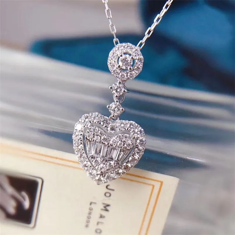 Nouvelle Arrivée Doux Mignon De Haute Qualité Bijoux De Luxe 925 En Argent Sterling Princesse Coupe Blanc Topaze CZ Diamant Coeur Pendentif Femmes Nec312i