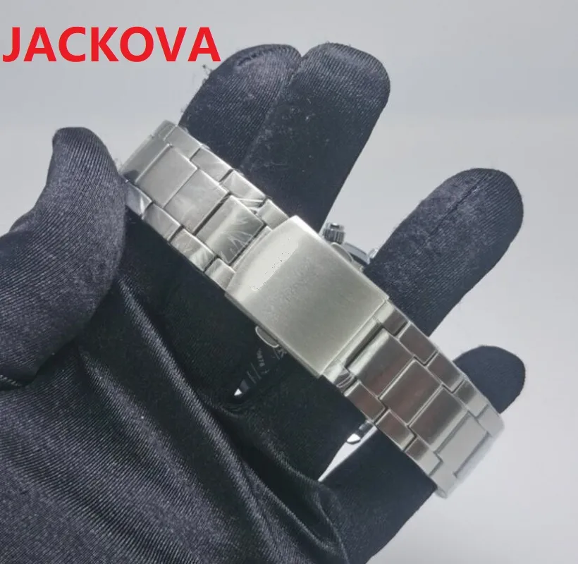 Top qualidade bom modelo de quartzo moda mens relógios cronômetro data automática grande completo funcional popular aço inoxidável preto azul dial3142