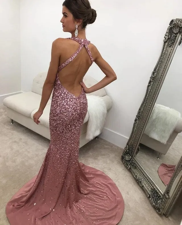 2021 Rose Gold Prom Dress Mermaid Formal Party Ball Gown Long Sleeve Afraic Girl Green Evening Dresses Deep Pageant Drseses Custom1053967