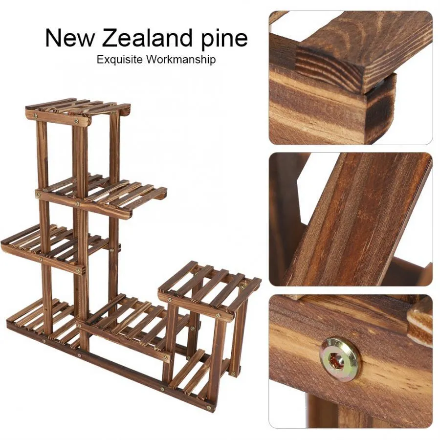 Multi-Tiers Flower Plant Holder Stand Rack Wood Plant Stand Balkony Garden Flower Plant Stand Bonsai Display Shelf C0125221V