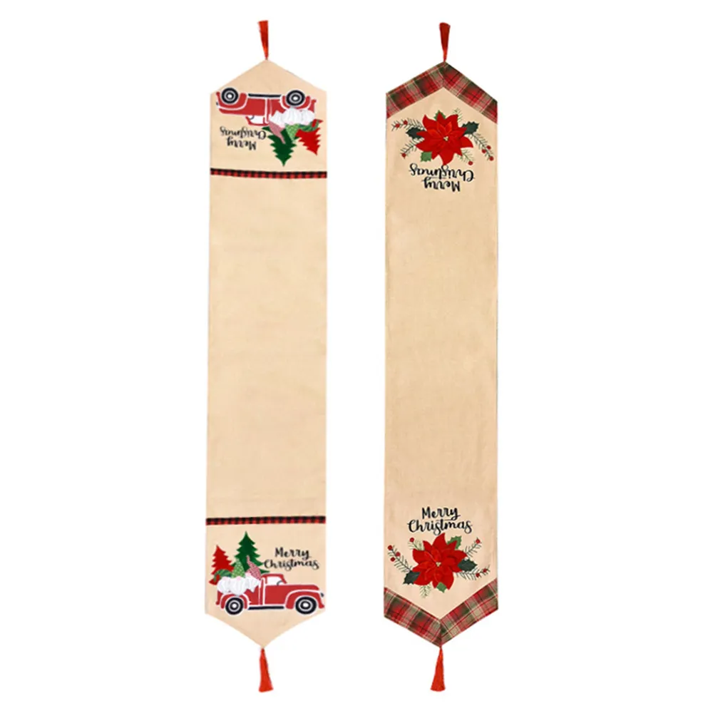 Tapis de drapeau en tissu de tissu d'arbre de Noël de fleurs de chemin de table de Noël pour la décoration de l'année à la maison Y201020