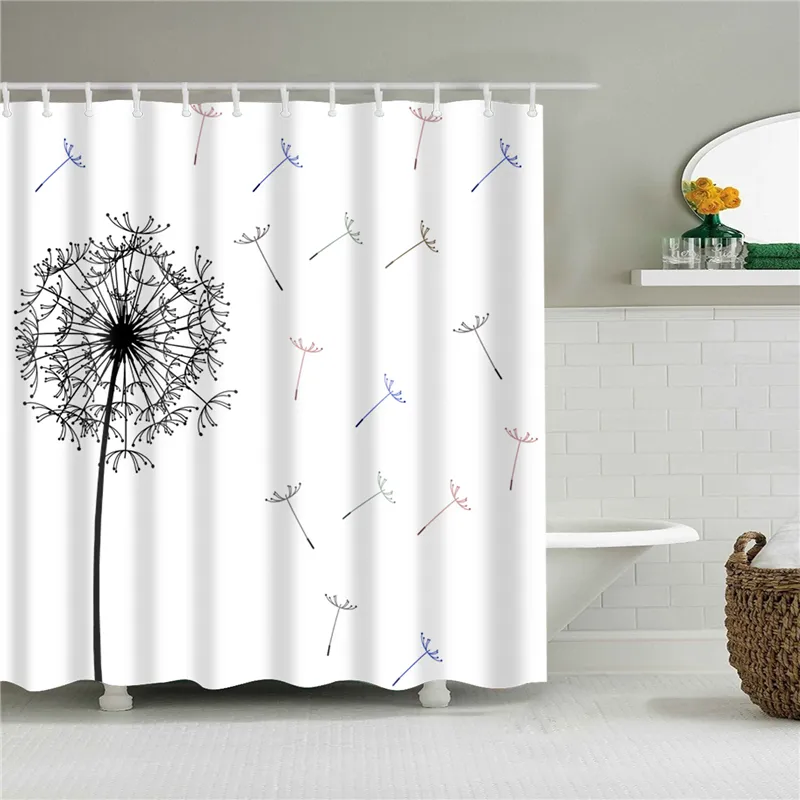 Maskrosmönster duschgardin Vattentäta badgardiner med 12 krokar för badrumshemdekoration Polyester Fabric Screen T200711