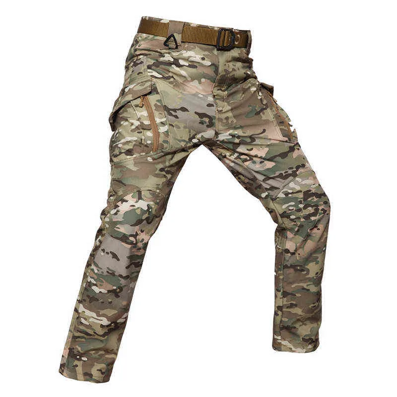 New Style Soft Shell Tactical Camouflage Pants Men Waterproof Military Cargo Fleece Pants Winter Warm Army Trousers H1223