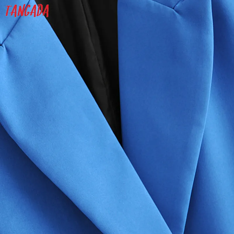 Tangada Женщины Элегантный Голубой двубортный Костюм Куртка Дизайнер Офис Дамы Blazer Бизнес Носить Топы DA47 201201