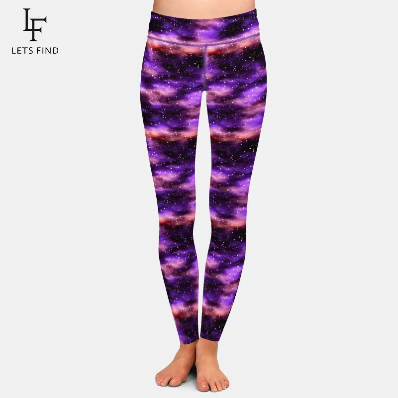 LetsFind 220GSM Dupla Lado Escovado Leite Impressão de Seda Mulheres Leggings Bonita Galáxia Imprimir Cintura alta Plus Size Fitness Leggings H1210