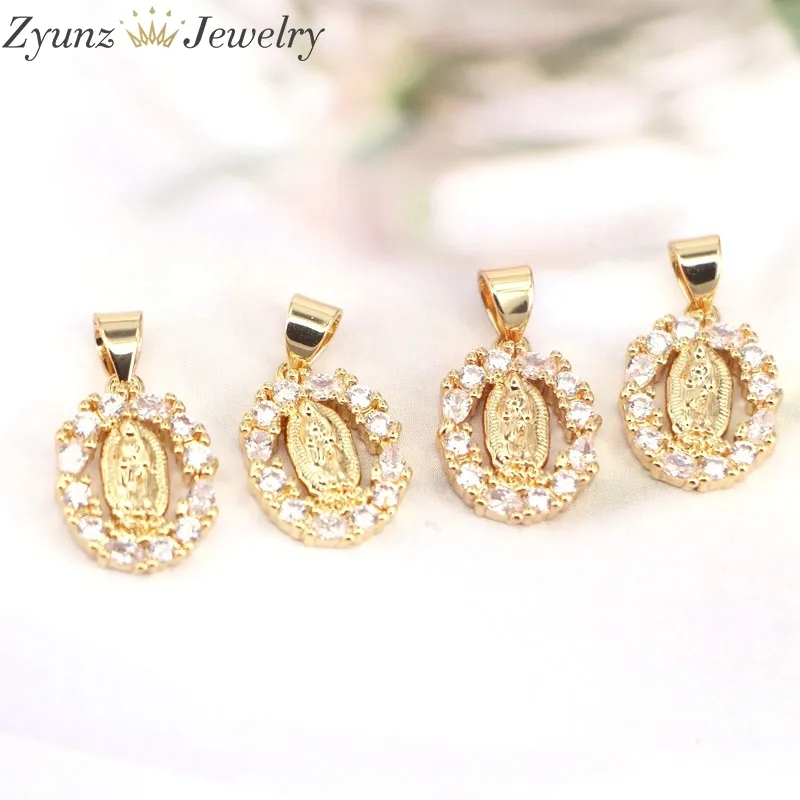 Gold Color Micro Pave CZ Vierge Marie Jésus Charms Pendants Resseages bijoux 0927239T