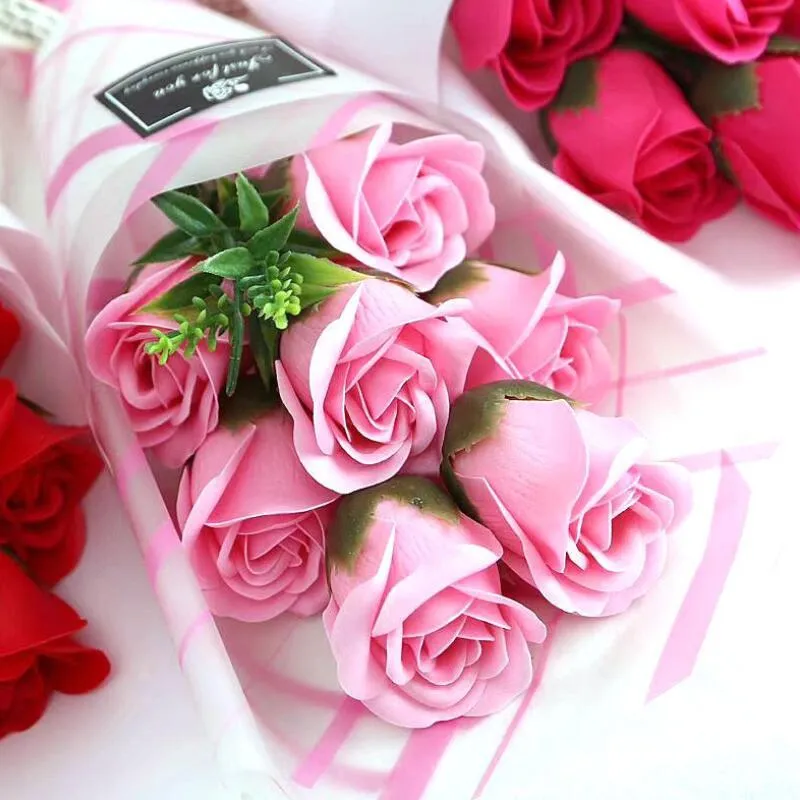 7 pequenos buquês criativos de flor de sabão de simulação de flor rosa para casamento, dia dos namorados, dia das mães, presente do dia dos professores, flores decorativas