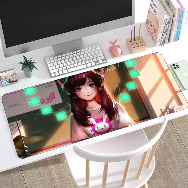 Anime girl kawaii 90x40 stor muspad xxl anime mousepad speltillbehör matta kaninhuvud dva pionjär spelmusepad g220306601574