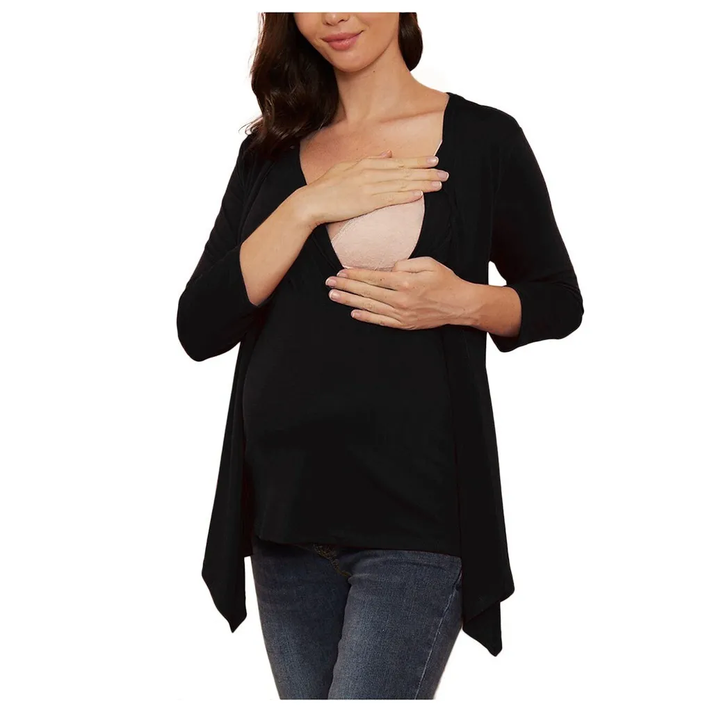 TELOTUNY Femmes Maternité Blouse Enceinte À Manches Longues Col En V T-shirt D'allaitement Top Pour L'allaitement Casual Vêtements De Grossesse L911 LJ201123