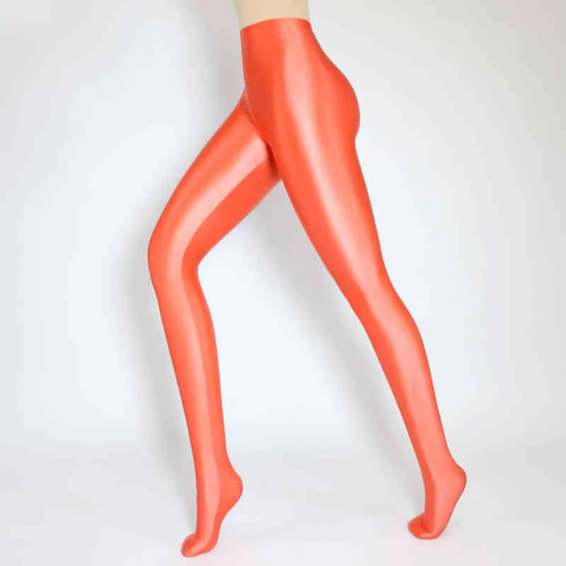 Lunamy Satin Glossy Pantyhose High Elasticity Stockings Women Sport Fitness Yoga Pants Opaque Shiny Sexy Japanese Tights H1221