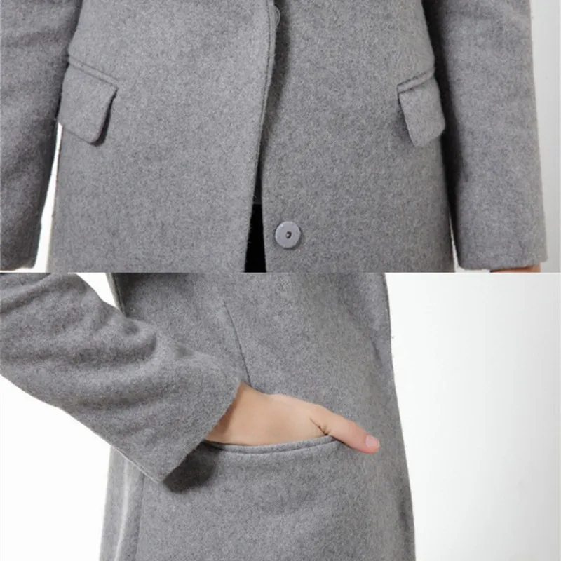 Womens Wool Coats European Style High Quality Autumn Winter Jackets Slim Woolen Cardigan Gray Jacket Elegant Blend Women 201215