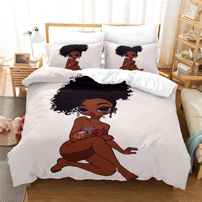3D africano menina impressão de edredão capa com pillowcases conjunto de cama de luxo conjunto conformador conjunto de cama set gêmeo rainha completa king size 201210