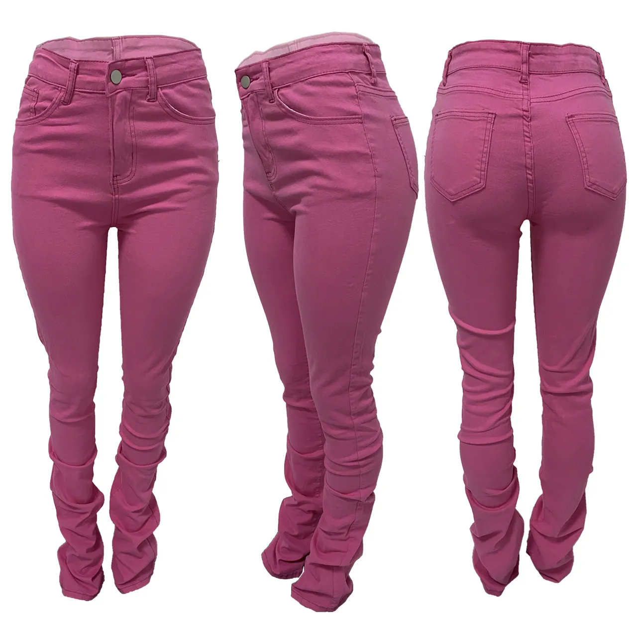Jeans de jeans lavados e versáteis de várias cores Women Spile Sports Sports Casual Pilhas de calças empilhadas com bolsos Novos calças de moda