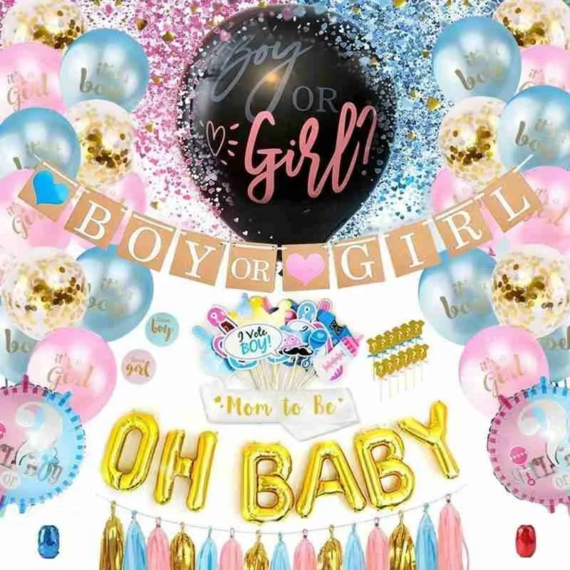 Boy ou Girl Balloon Gender Reveal Baby Shower Confetti Black Latex Ballon Home Birthday Party Decoration Gender Revey Y0107555509474