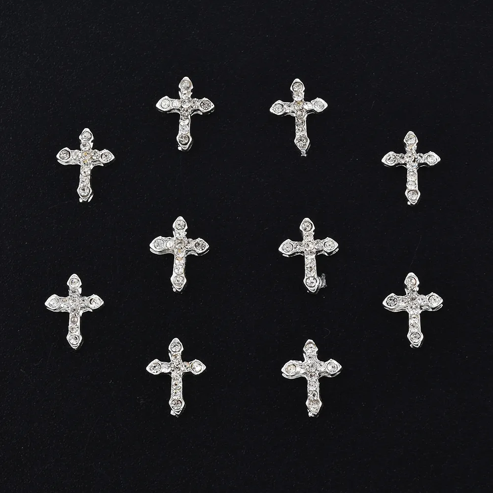 Classic Glitter Full Rhinestones Cross 3D Charms de uñas / Pack Aleación de clavo Decoraciones de arte Nails Herramientas