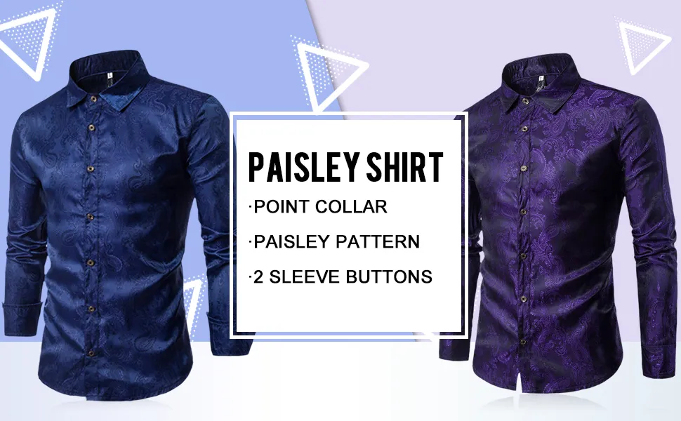 Mäns Paisley Shirts Passform Floral Print Casual Shirt Långärmad Formell klänning eller bröllopskjortor för män Chemise Homme S- 3XL C1222