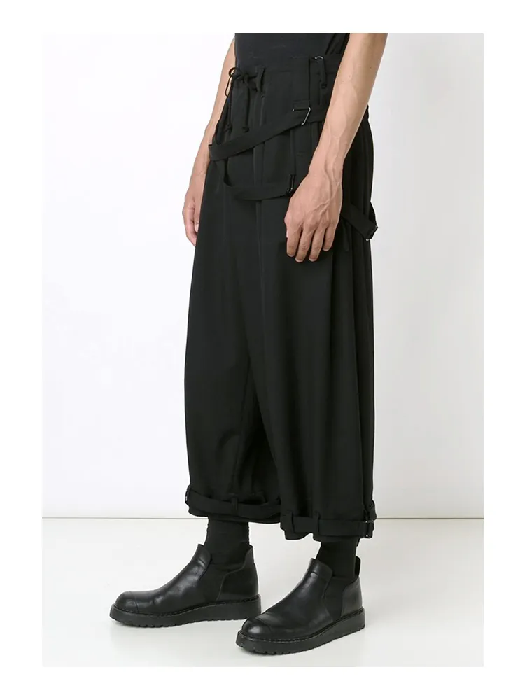 Nine-point with straps men's adjustable yamamoto wind YOHJI autumn and winter black ribbon feet trousers 201218