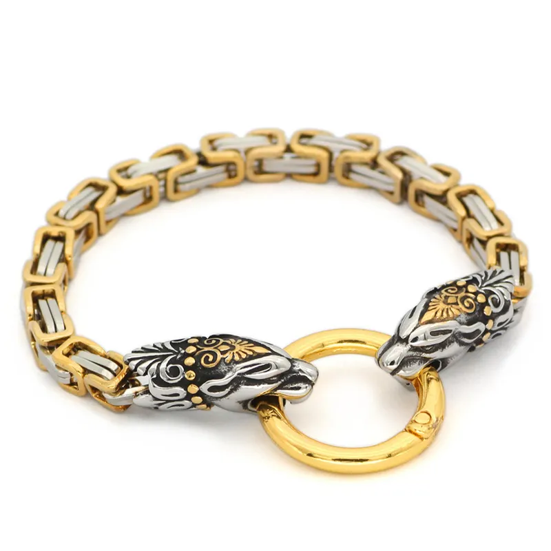 Никогда не исчезнуть викинговые дракона головки браслеты мужские золотые из нержавеющей стали король цепь змея браслет змея Nordic амулет панк мужской ювелирный подарок 220222