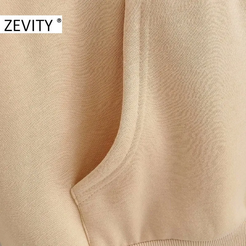 Zevity Donna moda manica lunga il tempo libero felpe con cappuccio femminile tasche frontali di base in pile con cappuccio chic pullover top H371 201202