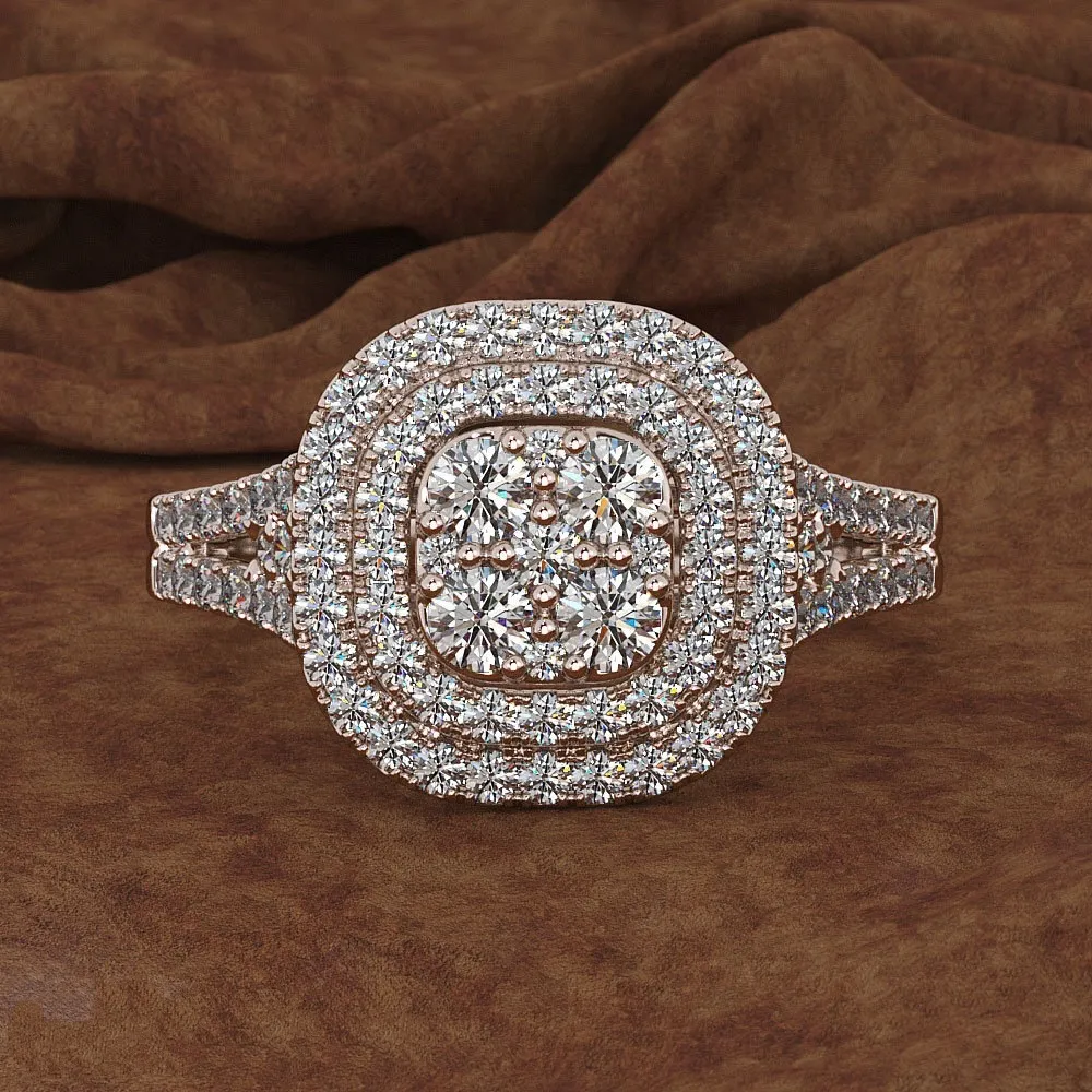 14K Rose Gold 2 Carats Diamentowy pierścień dla kobiet kwadratowy dziwaczny kamień szlachetny srebro 925 biżuteria Bague moissanite pierścienie dla żeńskiej pudełka B6130482