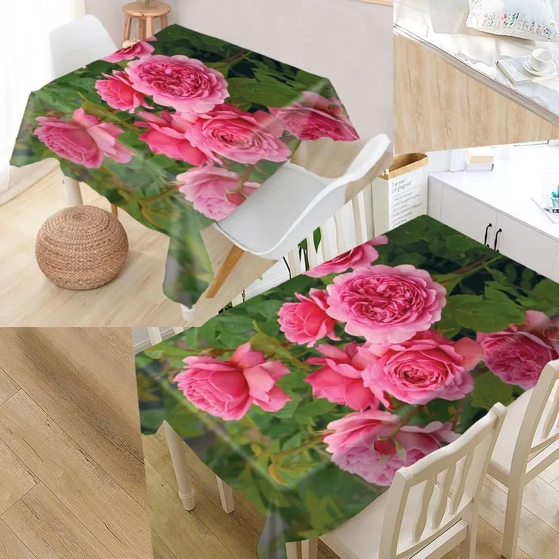Nowe przybycie niestandardowe kwiaty Czerwony stół różany Wodoodporna tkanina Oxford prostokątny obrus domowy stracz T200708288K