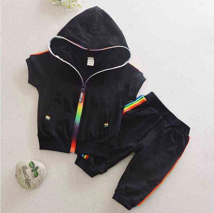 Mode Kids Boy Girl Kläder Sportkläder Sommar Baby Färgglada Hoodies Shorts / Sats Barn Outfit Toddler Cotton TracksUTIS G220310