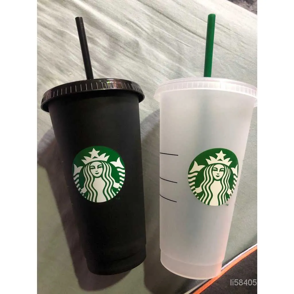 Horas Transporte Reusável Starbucks Copos Frios Plástico Preto Transparente Starbucks Tumbler Com Tampa Palha Preto Cup Oz