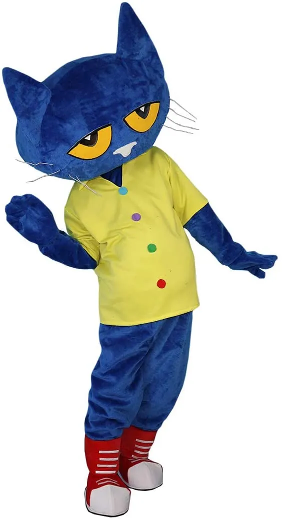 Costumes de mascotte Costume de dessin animé de chat bleu mascotte en peluche avec masque de déguisement d'Halloween de Noël pour adultes