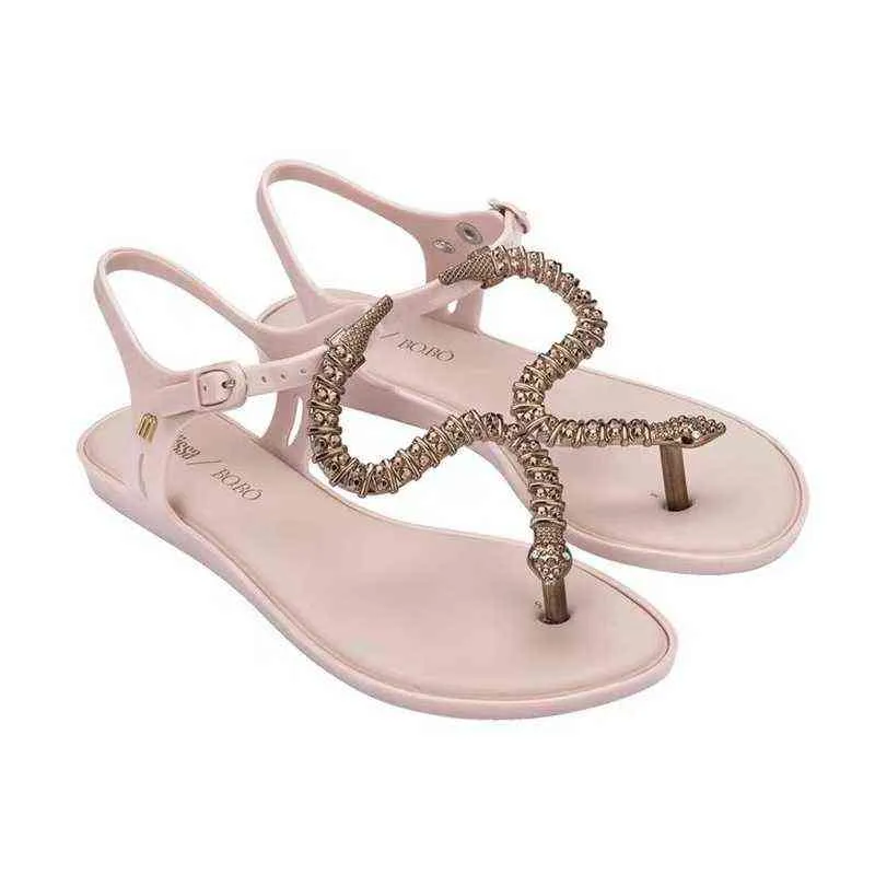 Sandali New 2022 Melissa Brazilian Jelly Shoes Women Fashion Flat S Snake style Ragazza romana Sandalo da spiaggia femminile Abbigliamento casual SM084 220121