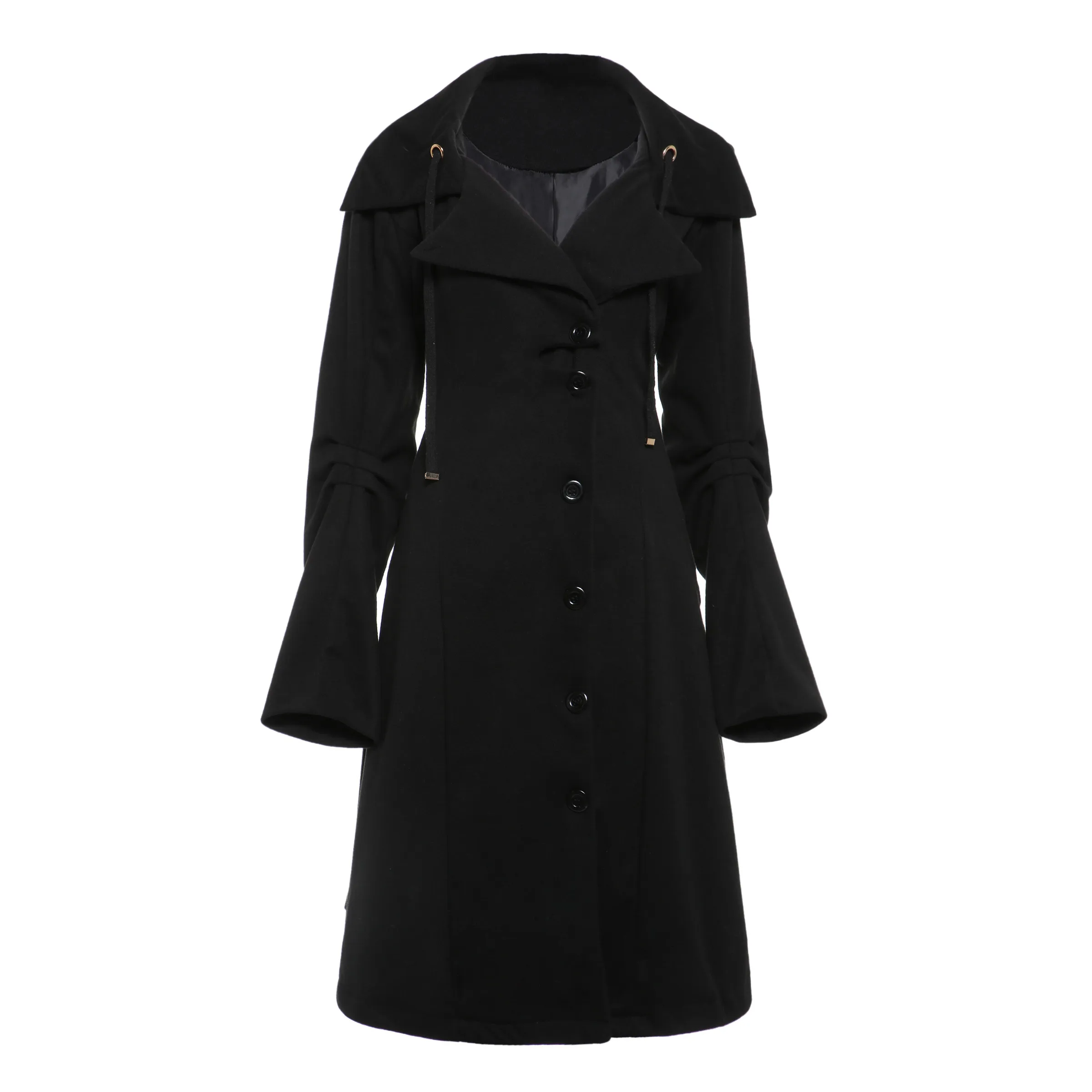 Rétro longue tranchée hiver noir col montant gothique élégant femmes manteau vintage femme chaud 201218