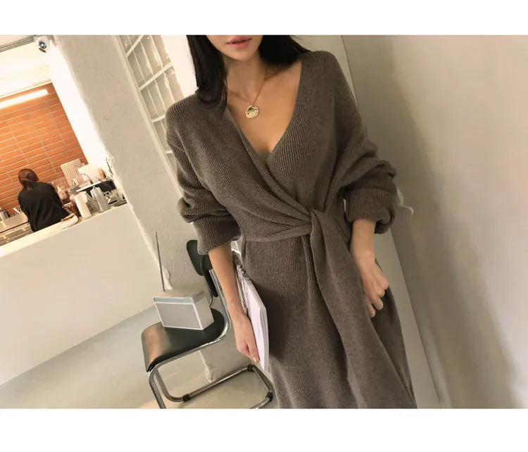 WAVSIYIER new woman warm pollover winter autumn sweater dress women belt jumper dresses korean style casual thick knitted 201111