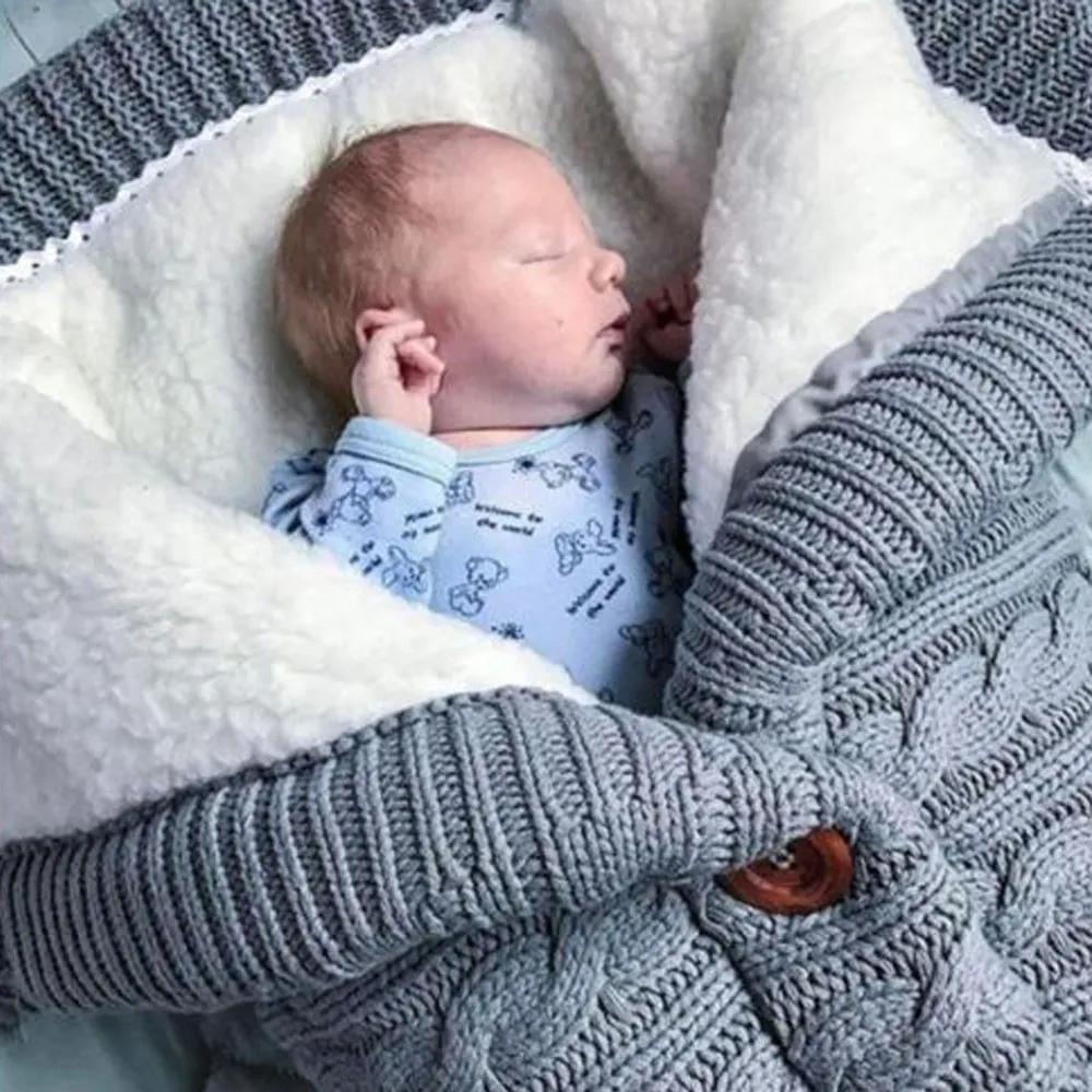 新生児のベビーカーラップ冬の温かい寝袋幼児ボタンニットスワドルラップ幼児ブランケット寝袋lj2017262121