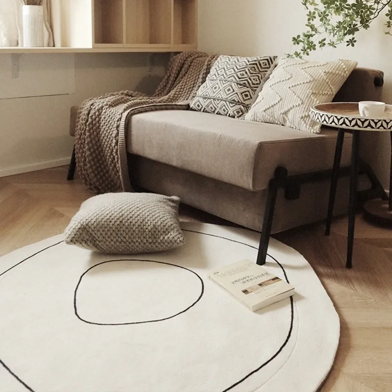 Ins Rug Nordic Carpet Living Room Round Coffee Table Floor Mat White Area Bedroom Bedside Soft Decor Tatami s 220301
