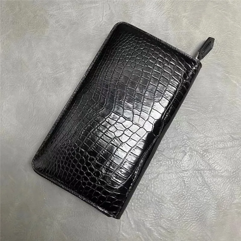 Authentic Real Crocodile Belly Skin Businessmen Card Holders Long Wallet Genuine Alligator Leather Male Large Phone Clutch Purse235G