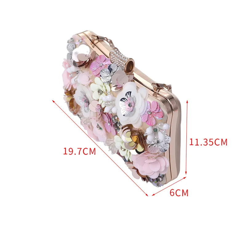 2022 New Handmade Flower Bags Dinner Cross-Border Party Clutch Women's Bag Bride Evening Pearl Embroidery240z