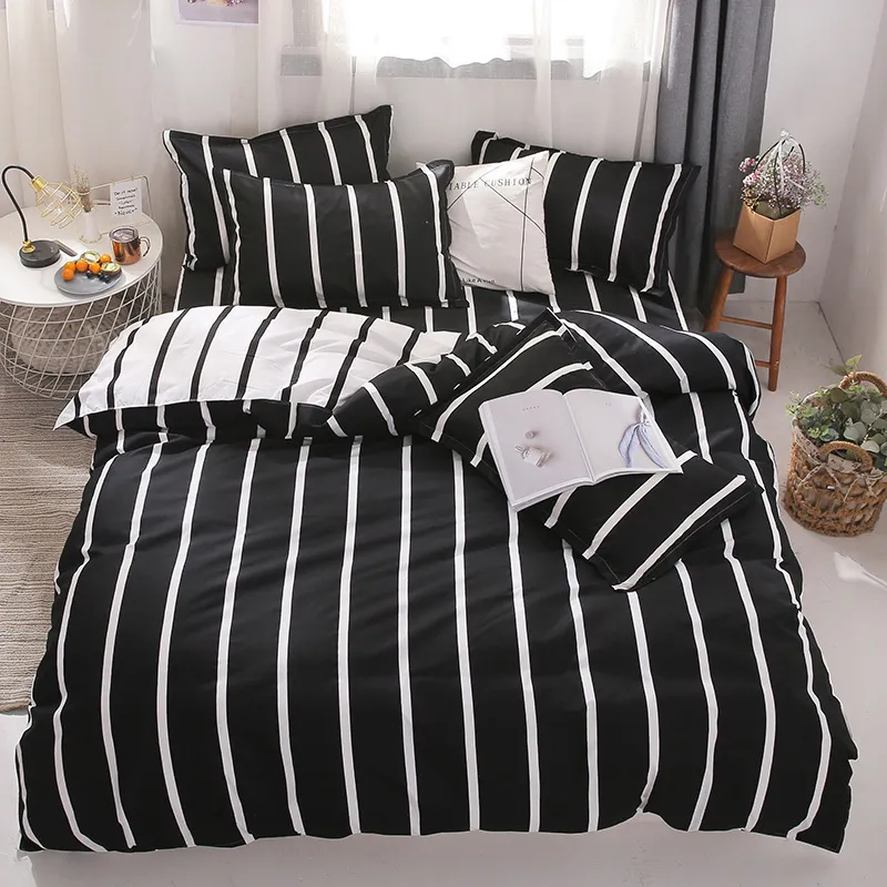 Literie en coton avec housse de couette taie d'oreiller enfants Stripe Linge de lit King Queen Full Twin Size Y200417