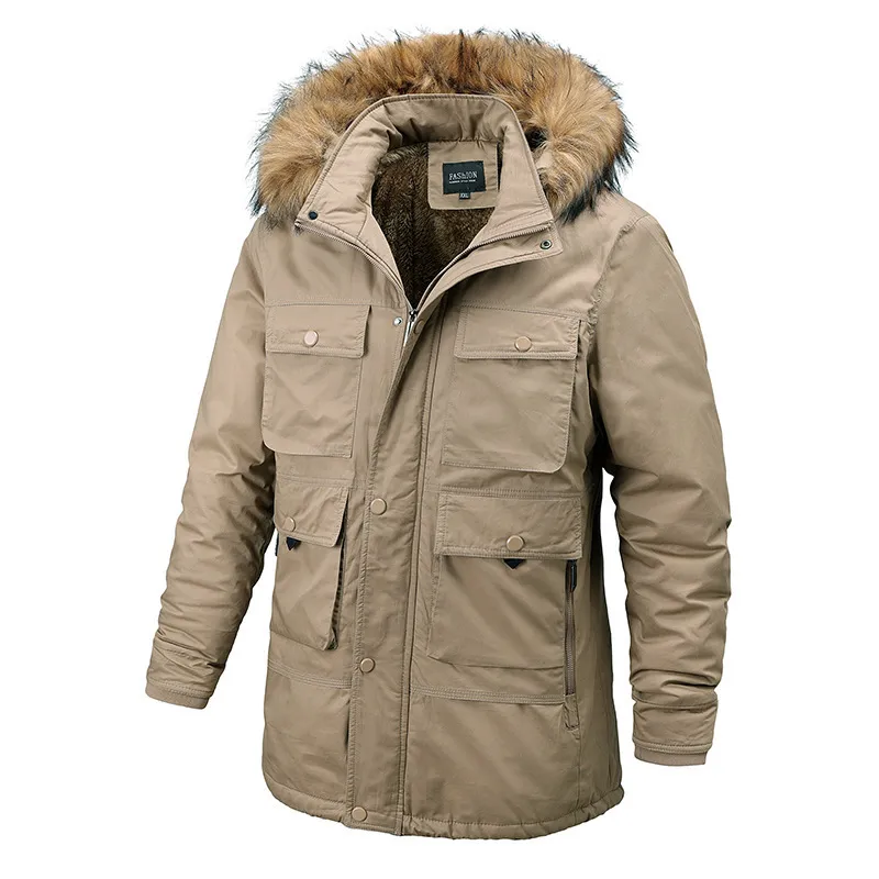 Jaqueta de inverno Homens ao ar livre casaco de parka plus size pêlo casaco quente com muitos bolsos jaqueta esportiva ao ar livre masculino lined 201126