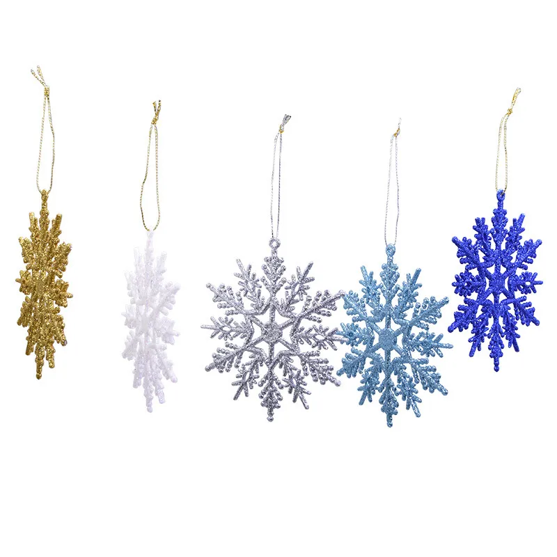 10cm Plastic Gold Silver Glitter Powder Snowflake Xmas Ornaments Pendant Christmas Tree Decorative Hanging Y201020