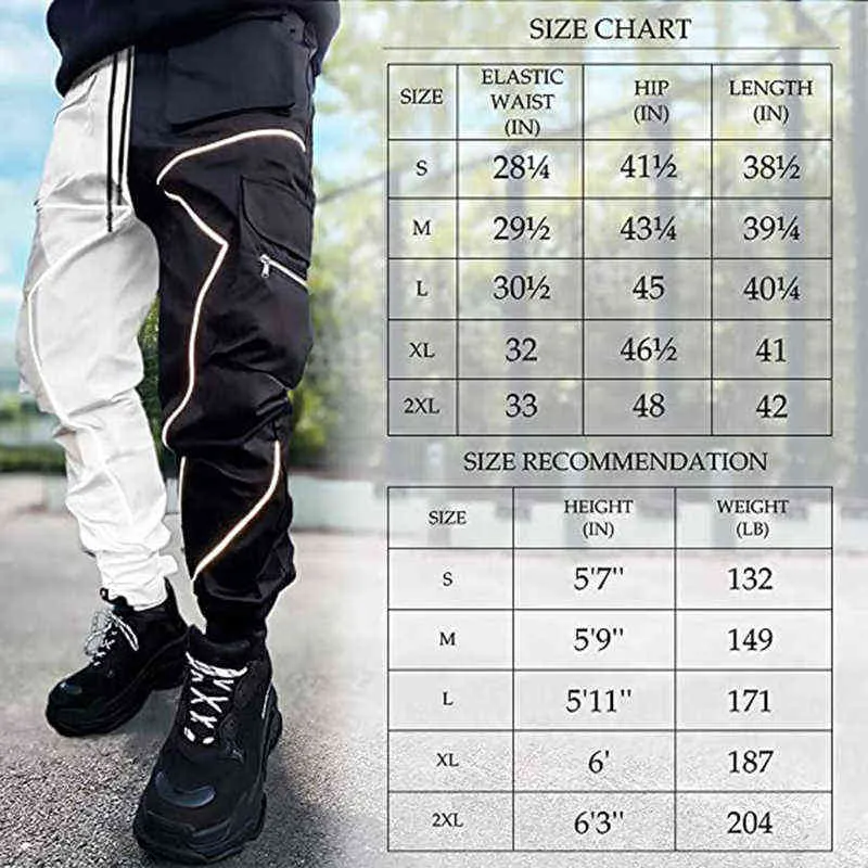 2022 Novas Calças de Carga Reflexivas Novas Mens Hip Hop Techwear Harem Pant Basculador Sweatpants com bolsos Jogging Punk Techwear Calças G220224