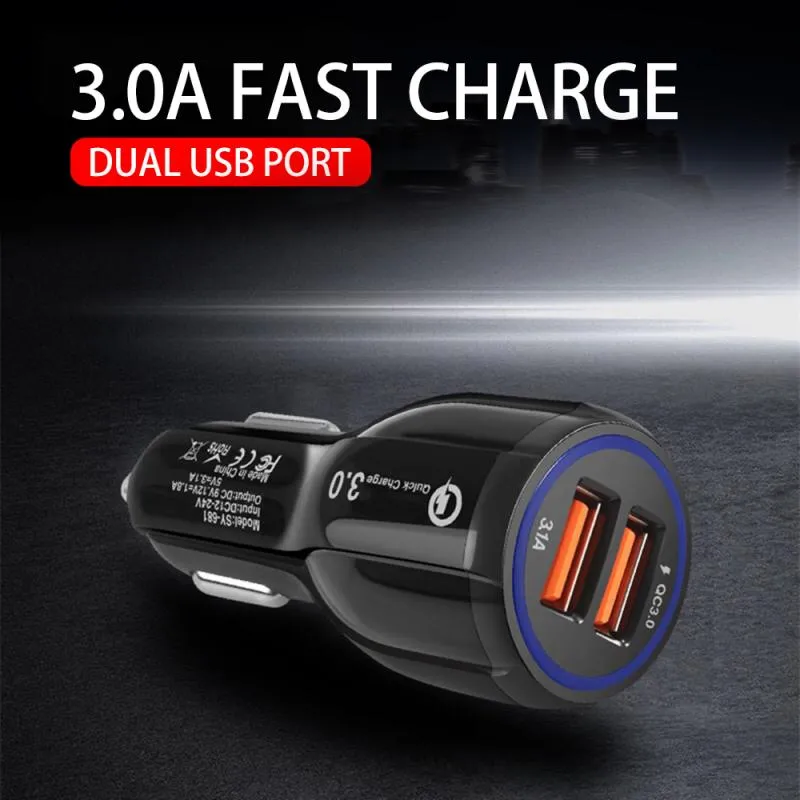 Nouveau chargeur de voiture 6A universel QC3.0 39W double USB pour adaptateur de téléphone portable affichage LED clair charge rapide