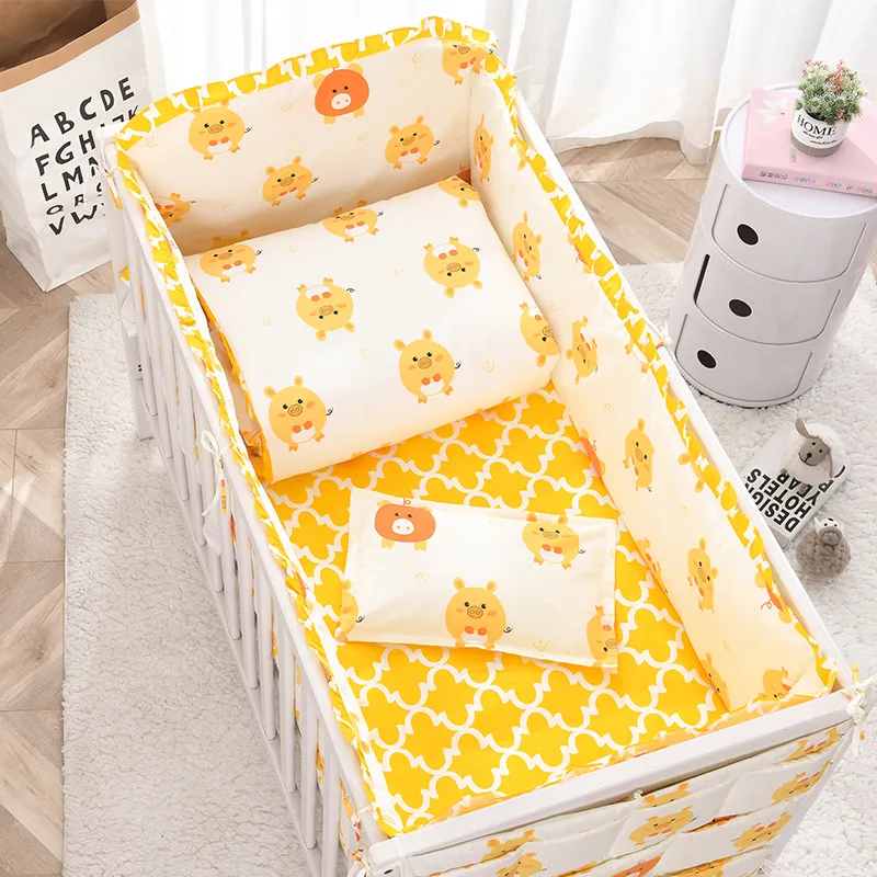 Pościel Bawełna Cartoon Crib Zderzak Linens Ochronna Case Cot Arkusz Infant Pillowcase Baby Bed Set 201210