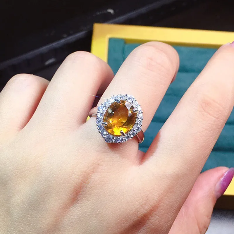 Klasyczne eleganckie owalne żółte kryształowe kamienie cytrynowe pierścienie diamentów dla kobiet 18K Białe złoto srebrne S925 BAIDLY BASS9128667