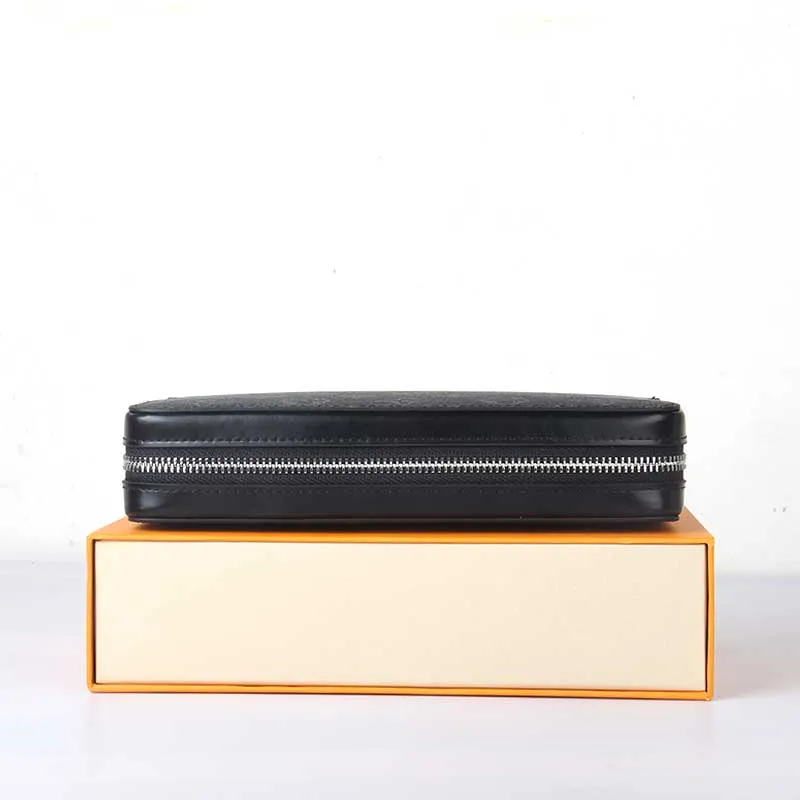 Herren Brieftaschen Eins Reißverschluss Herren Brieftasche hochwertige schwarze wasserdichte Leinwand Langer Brieftaschenhalter Männer Handtasche mit Orange Box Ca319k
