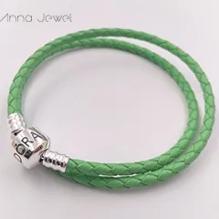 Alta Qualidade Fina Jóias Tecidos 100% Pulseira De Couro Genuíno Luz Verde Mistura Verde Tamanho 925 Prata Clasp Bead Fits Pandora Charms Pulseira DIY Marcação Para Mulheres Homens Presentes