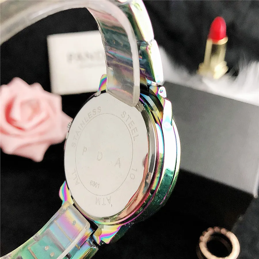 Moda marca relógios mulheres menina estilo colorido aço metal banda de quartzo relógio de pulso p82