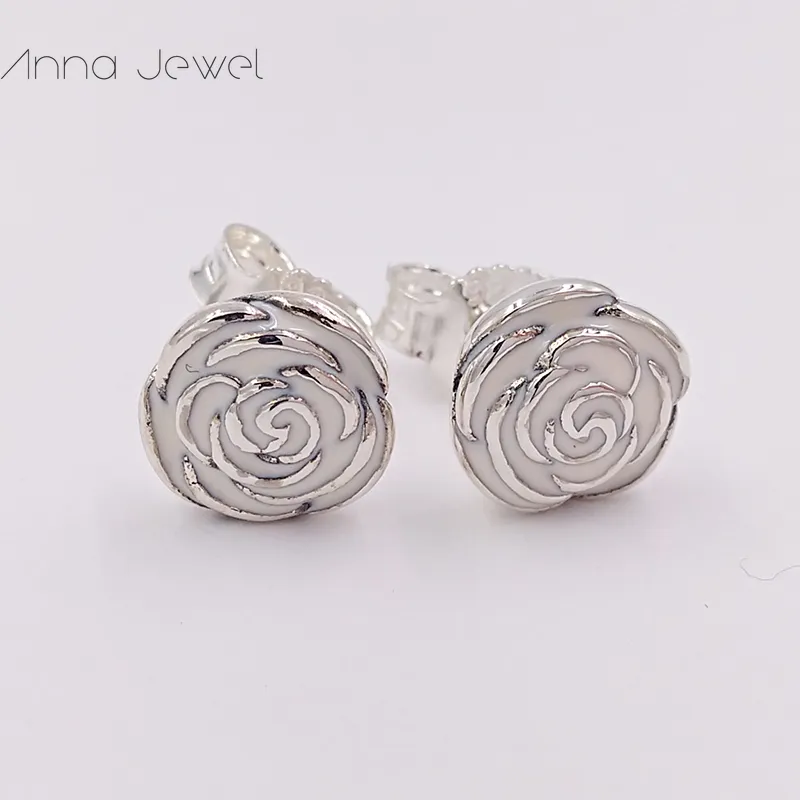 Hot Designer Biżuteria Autentyczne 925 Sterling Silver Róża Ogród Z Różowym Emalcem Stud Kolczyk Pandora Kolczyki Luksusowe Kobiety Walentynki Prezent Urodzinowy Ślub