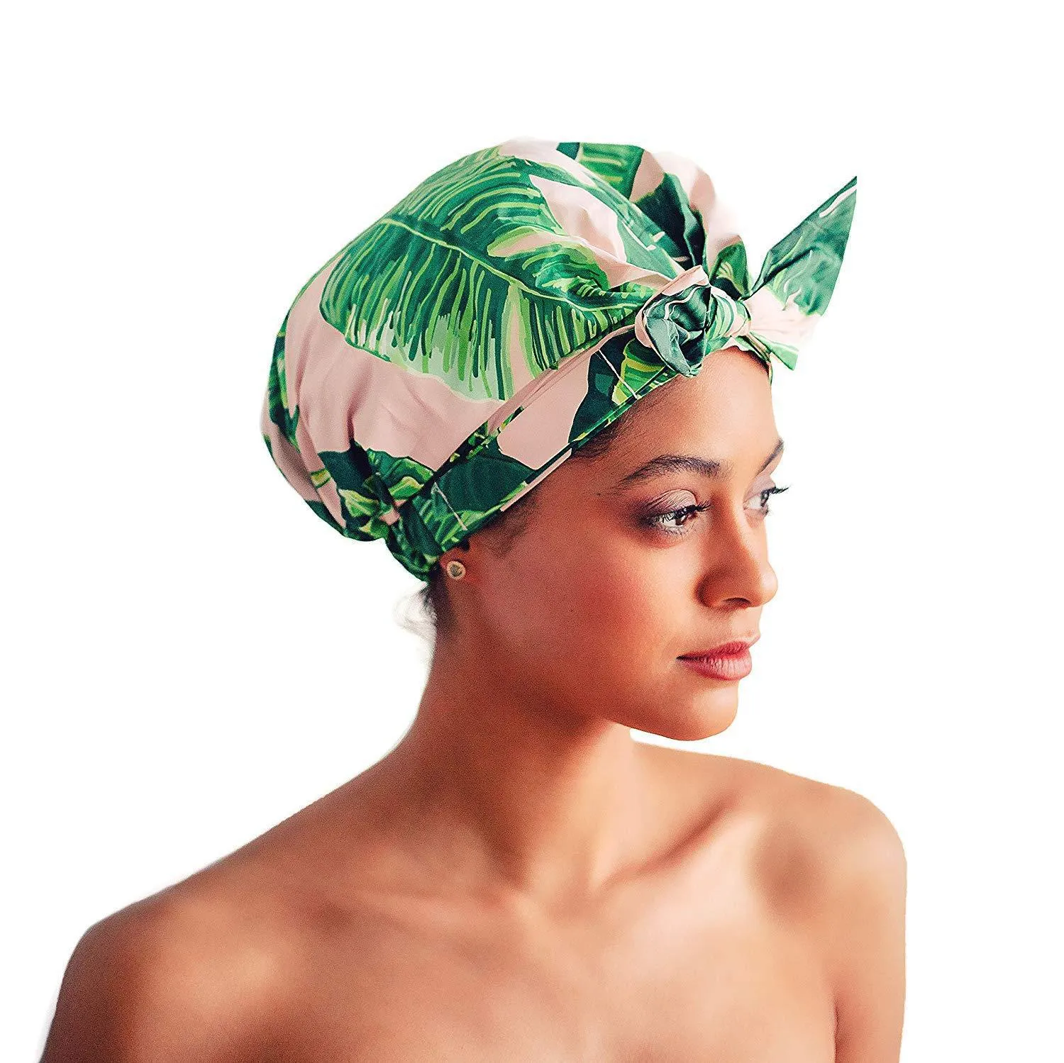 Bonnet de douche pour femmes, bonnets de cheveux pour turban long et grand réutilisable rayure feuilles fleurs