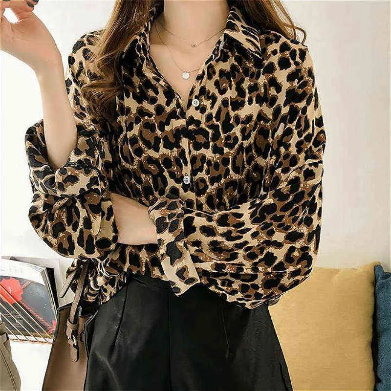 Blusas Camisas Mulheres Chiffon Leopard-Cópia All-Match Harajuku Loose Sun-Proof Streetwear Moda Tamanho Grande 4xL Outono Lazer H1230