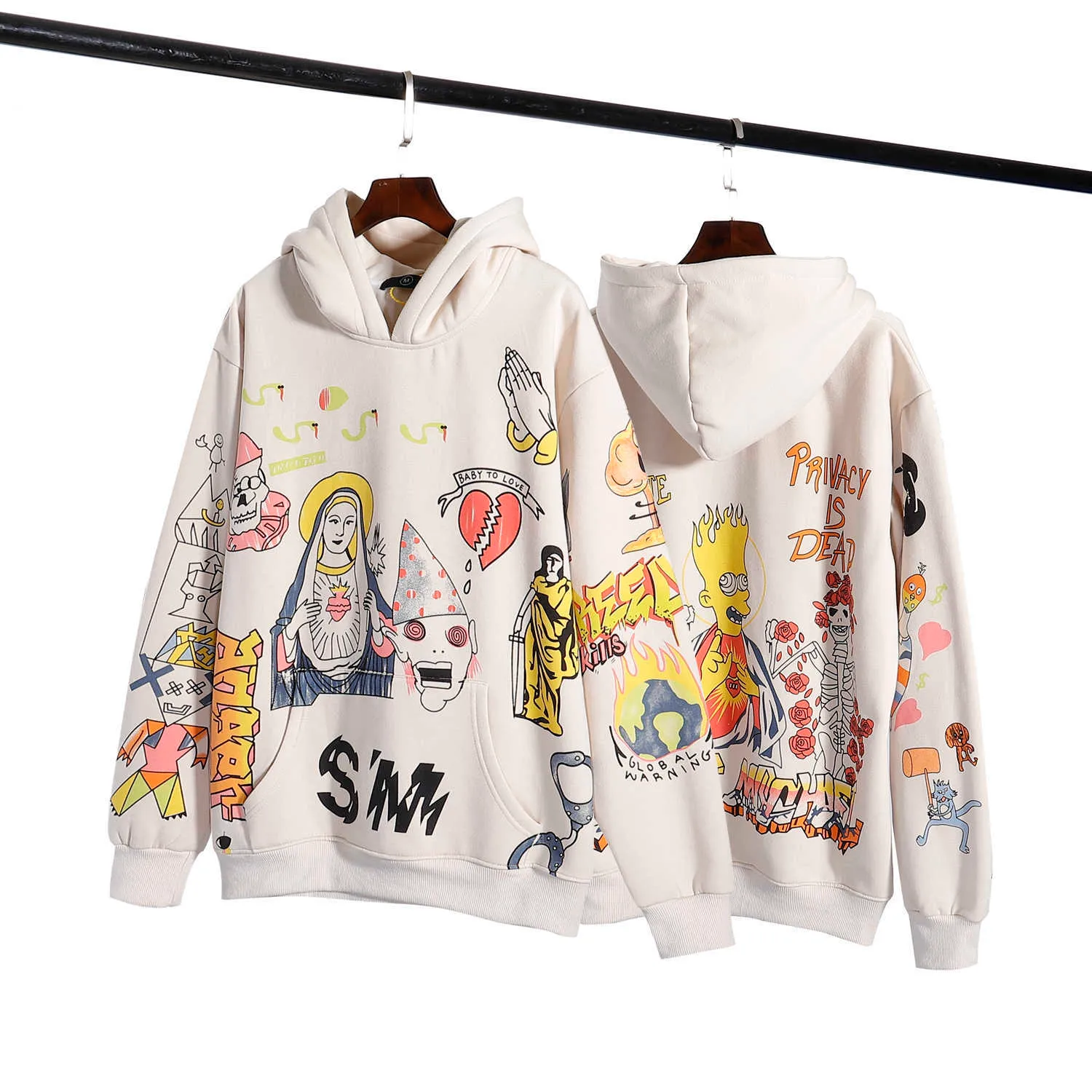 Мужские толстовки Осенние моды бренда Saint Michael винтаж американский мультфильм иллюстрации плюшевые с капюшоном пуловер мужской свитер
