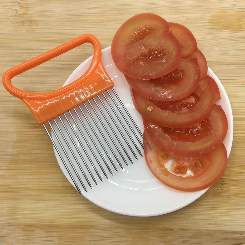 Nieuwe Slicers Roestvrijstalen Tomaat Uien Groenten Slicer Snijhulp Houder Guide Snijden Snijder Veilige Vork